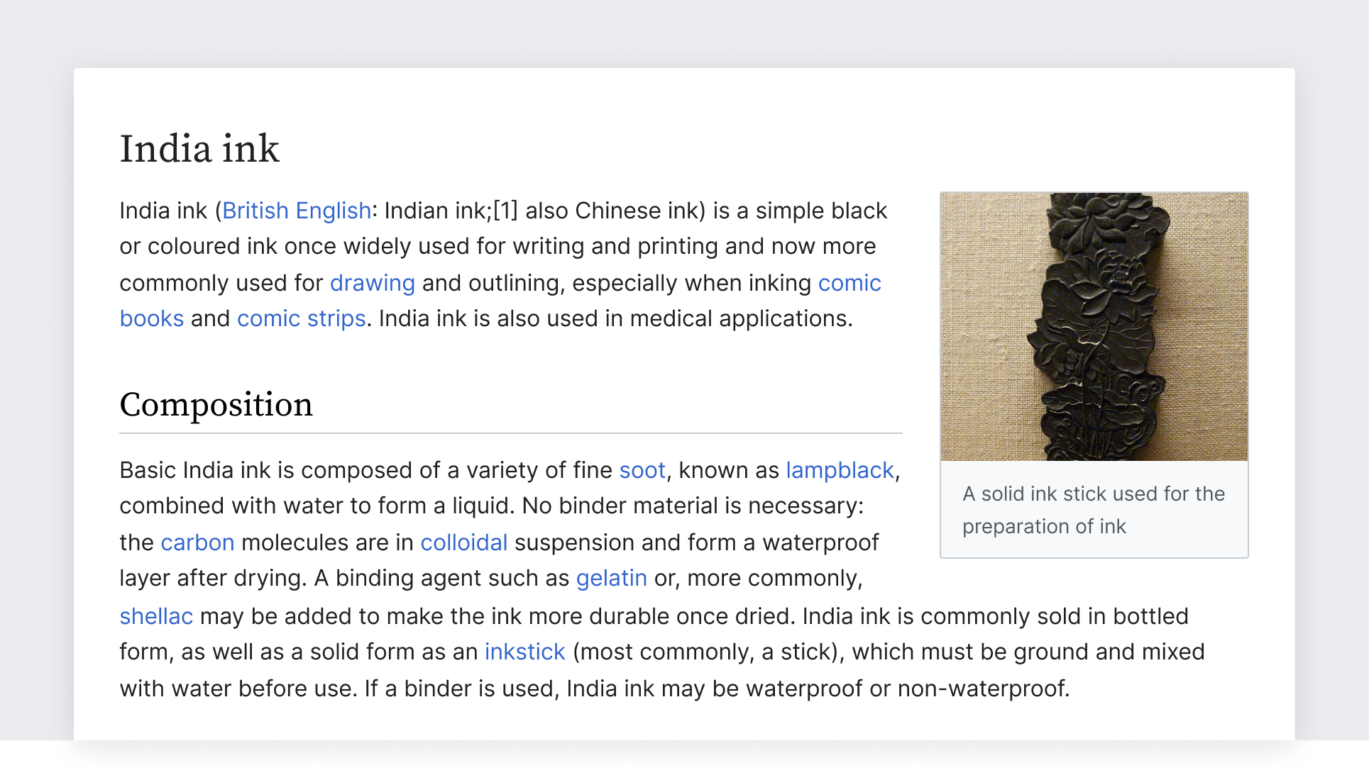 An example of an English Wikipedia article, demonstrating different typography styles.