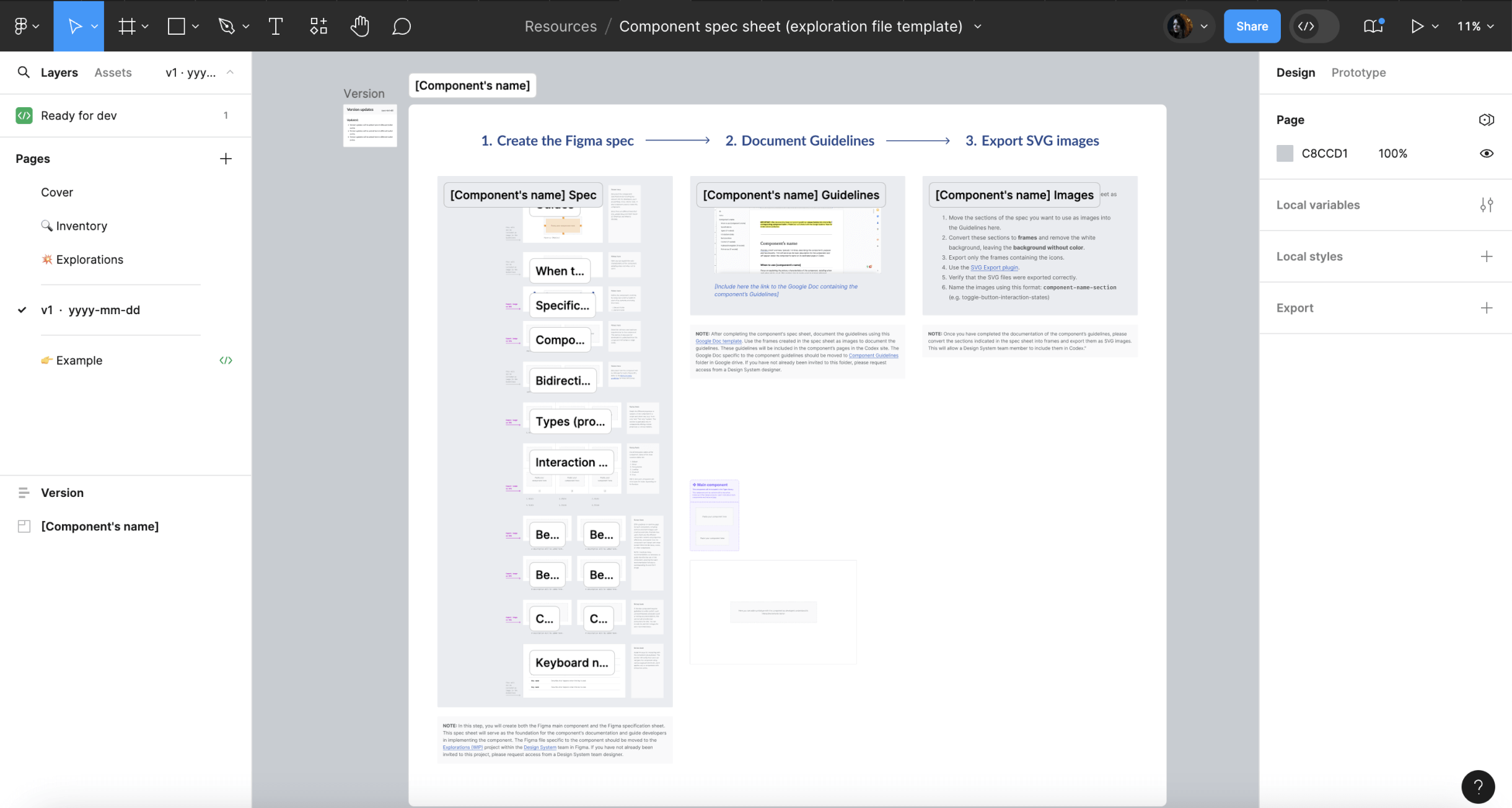 Specification sheet template in Figma.