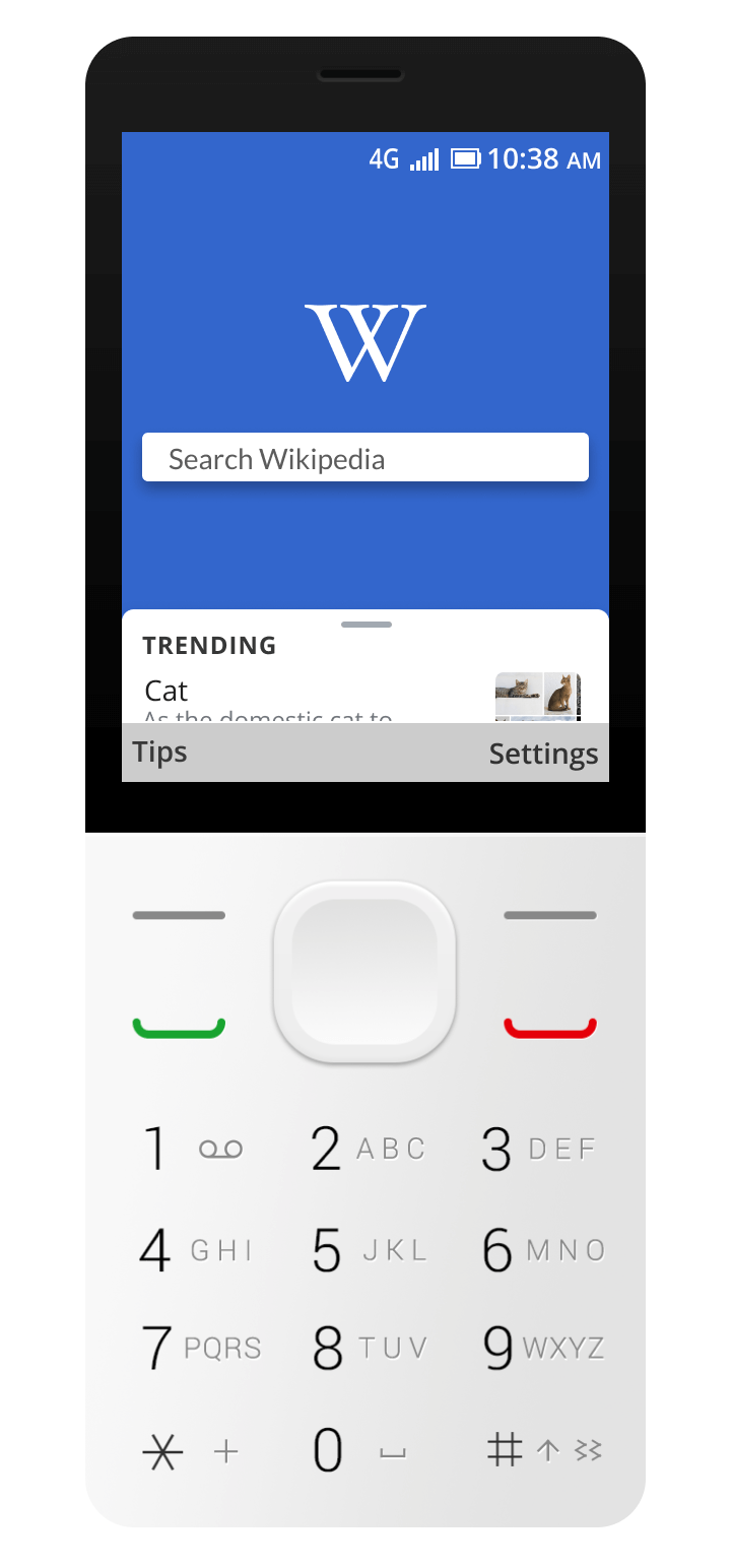 Wikipedia for KaiOS app: Trending article list.