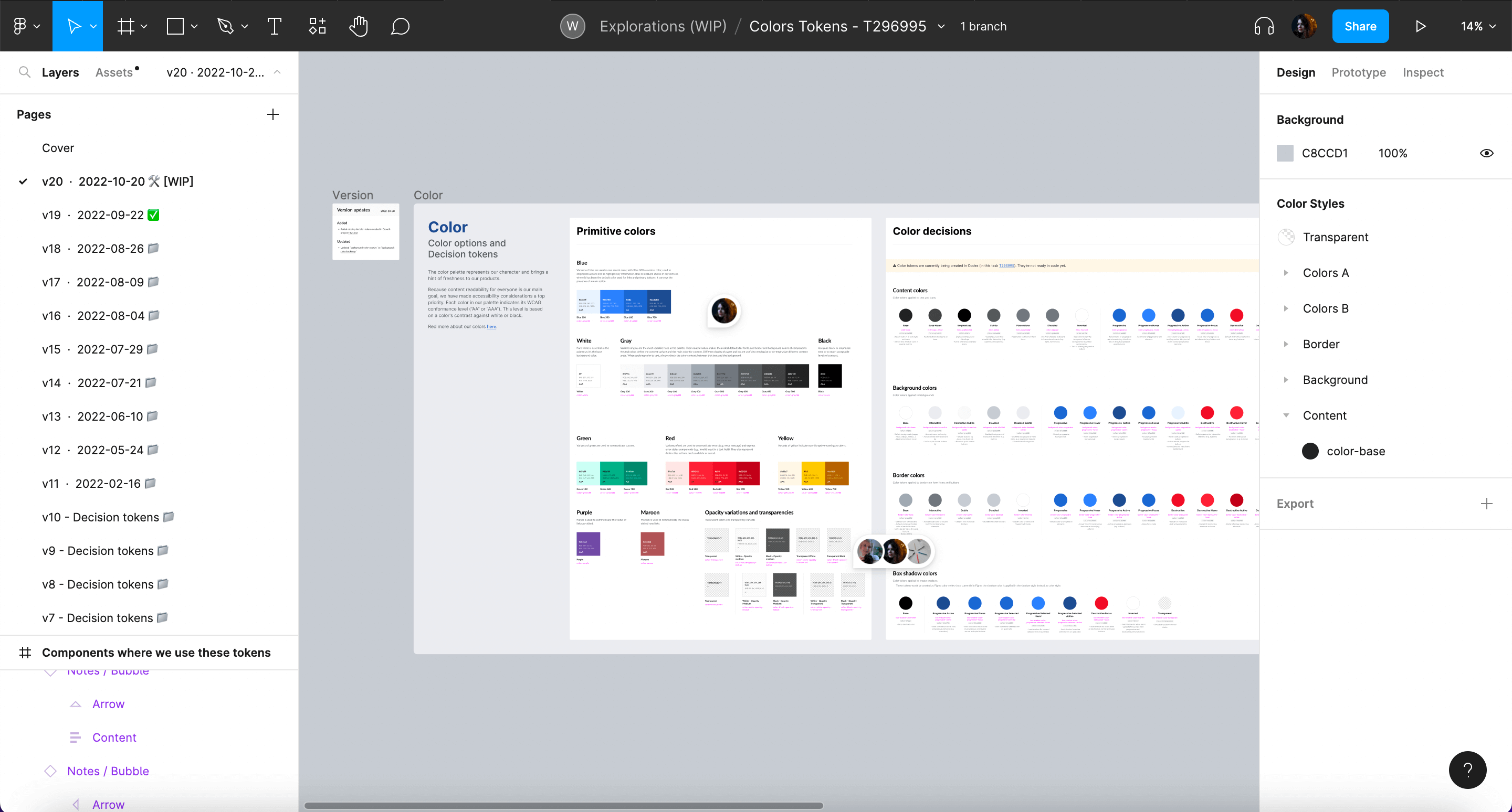 Screenshot of Figma Color tokens exploration