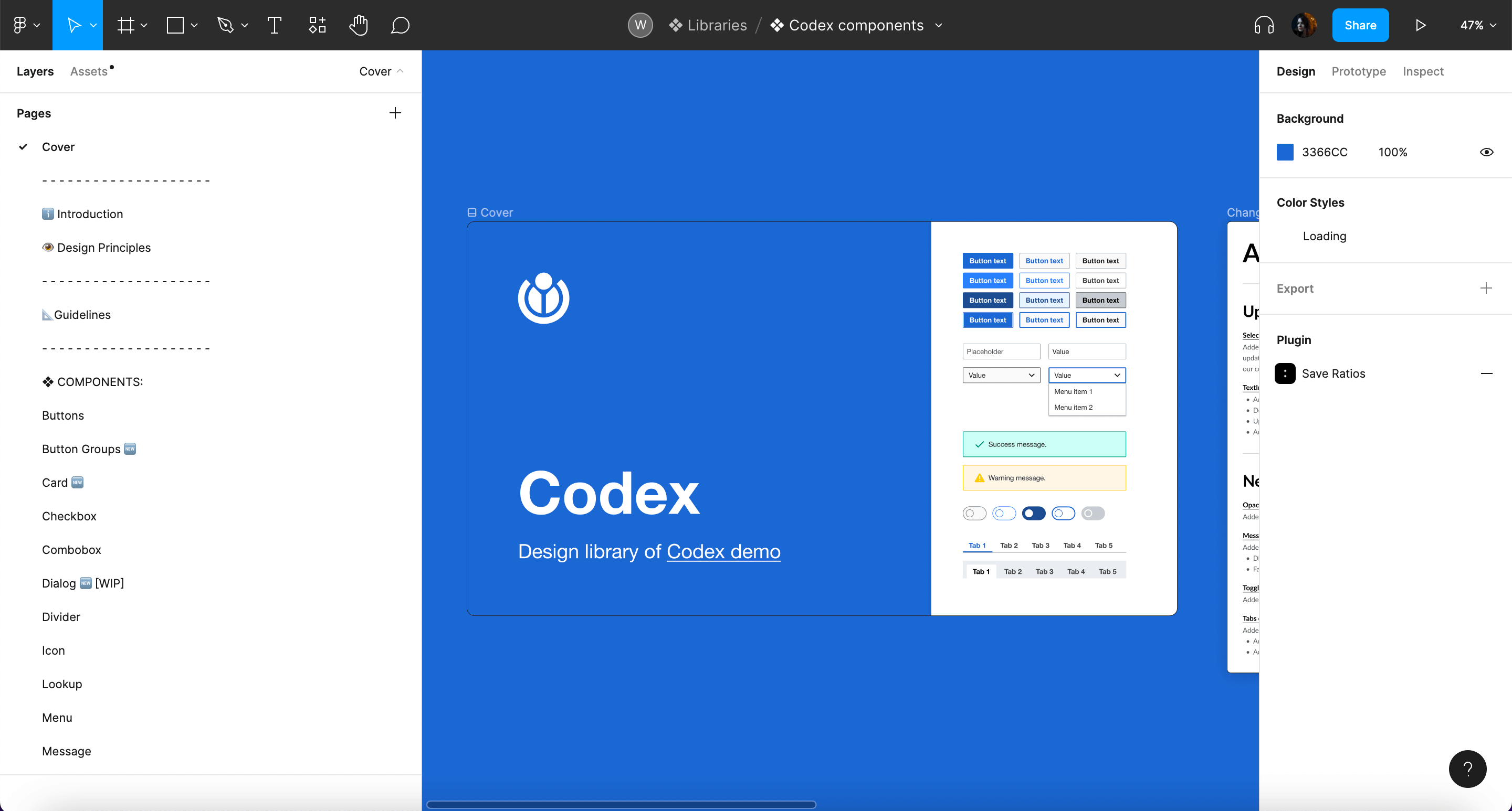 Codex component Figma library screenshot